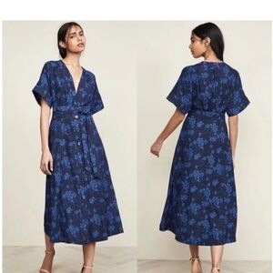 Equipment Nauman Navy and Blue Floral Dress